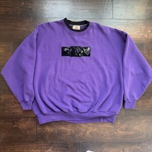 Vintage Top Stitch By Morning Sun Purple Double Collar Floral Sweater Women's Xl